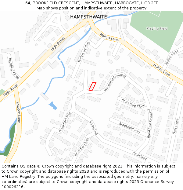 64, BROOKFIELD CRESCENT, HAMPSTHWAITE, HARROGATE, HG3 2EE: Location map and indicative extent of plot