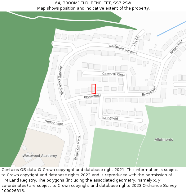 64, BROOMFIELD, BENFLEET, SS7 2SW: Location map and indicative extent of plot