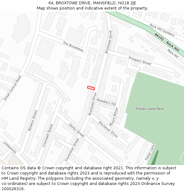 64, BROXTOWE DRIVE, MANSFIELD, NG18 2JE: Location map and indicative extent of plot