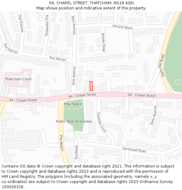 64, CHAPEL STREET, THATCHAM, RG18 4QN: Location map and indicative extent of plot