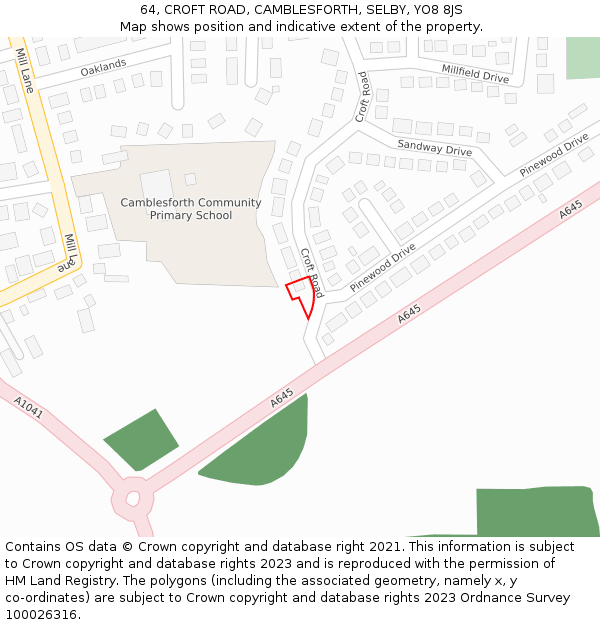 64, CROFT ROAD, CAMBLESFORTH, SELBY, YO8 8JS: Location map and indicative extent of plot