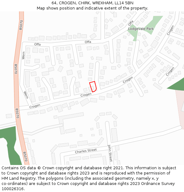 64, CROGEN, CHIRK, WREXHAM, LL14 5BN: Location map and indicative extent of plot