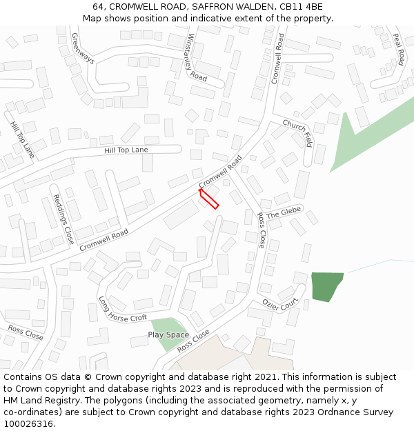 64, CROMWELL ROAD, SAFFRON WALDEN, CB11 4BE: Location map and indicative extent of plot