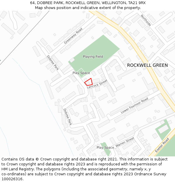 64, DOBREE PARK, ROCKWELL GREEN, WELLINGTON, TA21 9RX: Location map and indicative extent of plot