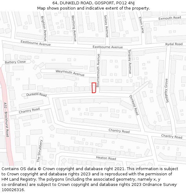 64, DUNKELD ROAD, GOSPORT, PO12 4NJ: Location map and indicative extent of plot