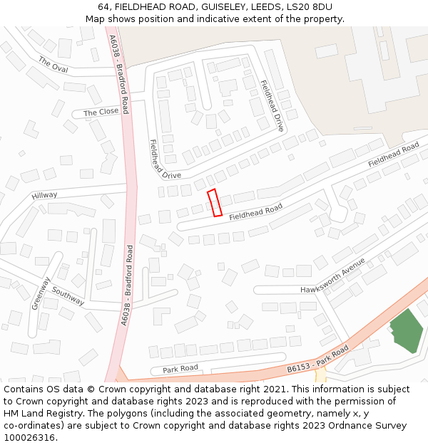 64, FIELDHEAD ROAD, GUISELEY, LEEDS, LS20 8DU: Location map and indicative extent of plot