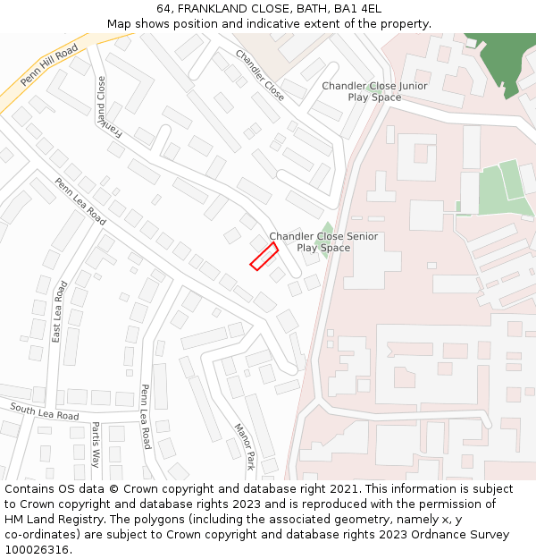 64, FRANKLAND CLOSE, BATH, BA1 4EL: Location map and indicative extent of plot