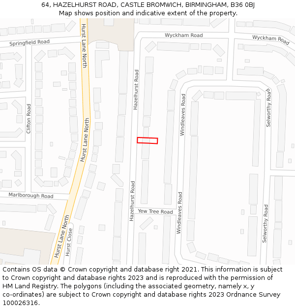 64, HAZELHURST ROAD, CASTLE BROMWICH, BIRMINGHAM, B36 0BJ: Location map and indicative extent of plot