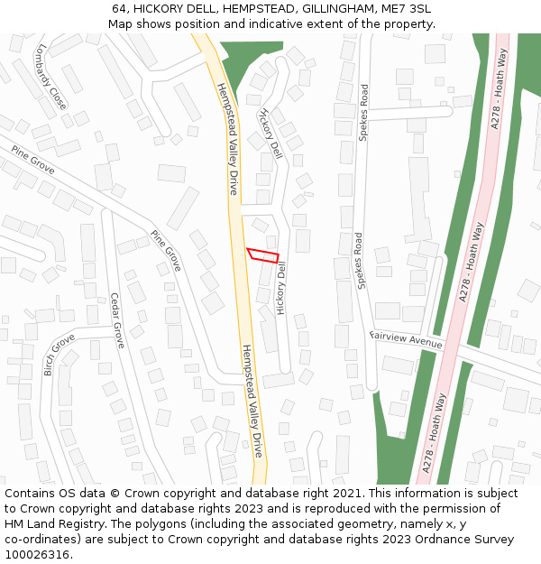 64, HICKORY DELL, HEMPSTEAD, GILLINGHAM, ME7 3SL: Location map and indicative extent of plot