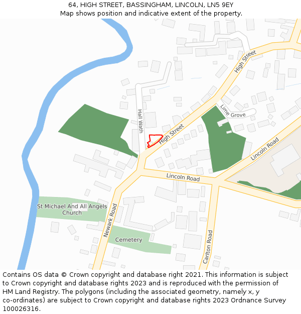 64, HIGH STREET, BASSINGHAM, LINCOLN, LN5 9EY: Location map and indicative extent of plot