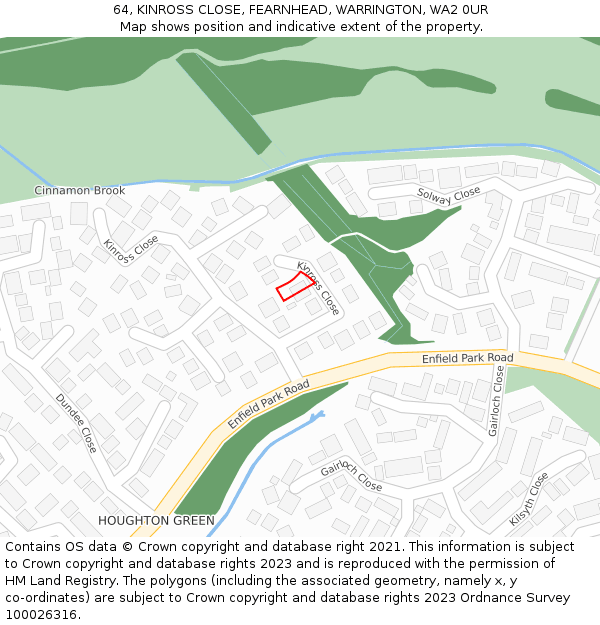 64, KINROSS CLOSE, FEARNHEAD, WARRINGTON, WA2 0UR: Location map and indicative extent of plot