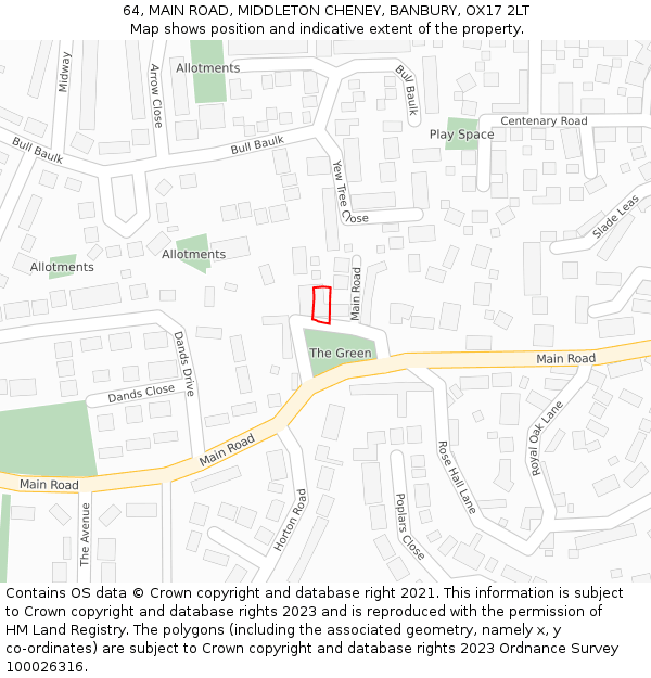 64, MAIN ROAD, MIDDLETON CHENEY, BANBURY, OX17 2LT: Location map and indicative extent of plot