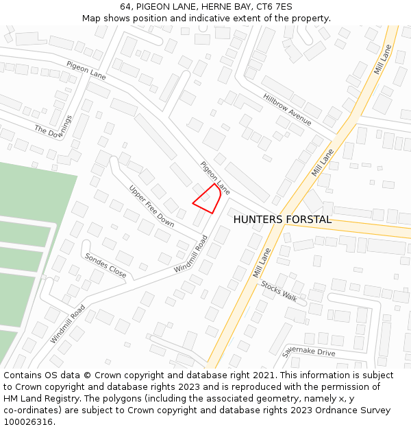 64, PIGEON LANE, HERNE BAY, CT6 7ES: Location map and indicative extent of plot