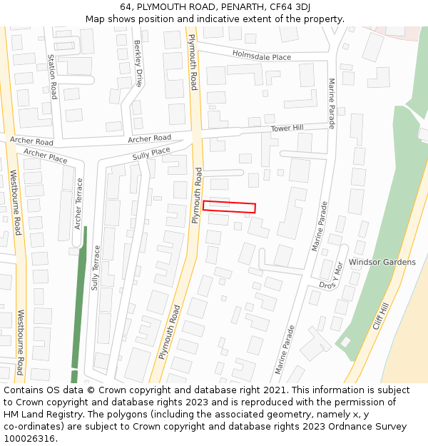 64, PLYMOUTH ROAD, PENARTH, CF64 3DJ: Location map and indicative extent of plot