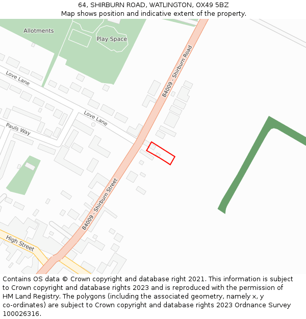 64, SHIRBURN ROAD, WATLINGTON, OX49 5BZ: Location map and indicative extent of plot