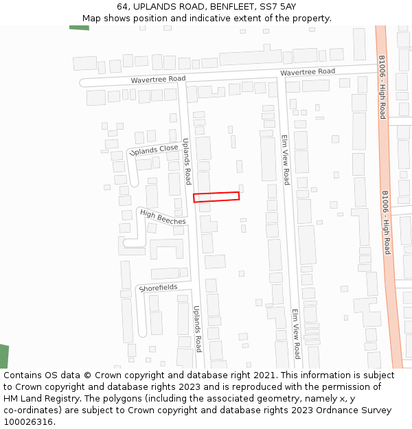 64, UPLANDS ROAD, BENFLEET, SS7 5AY: Location map and indicative extent of plot