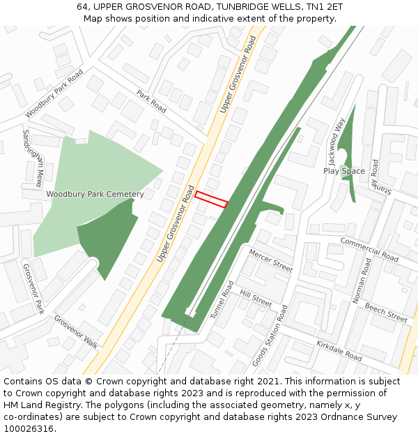 64, UPPER GROSVENOR ROAD, TUNBRIDGE WELLS, TN1 2ET: Location map and indicative extent of plot