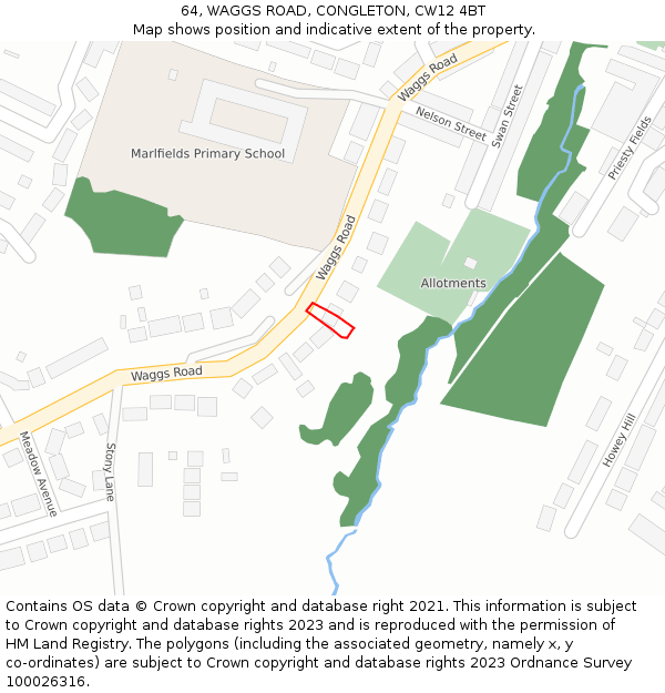 64, WAGGS ROAD, CONGLETON, CW12 4BT: Location map and indicative extent of plot