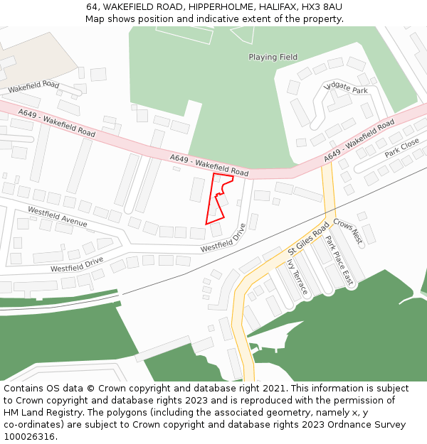 64, WAKEFIELD ROAD, HIPPERHOLME, HALIFAX, HX3 8AU: Location map and indicative extent of plot