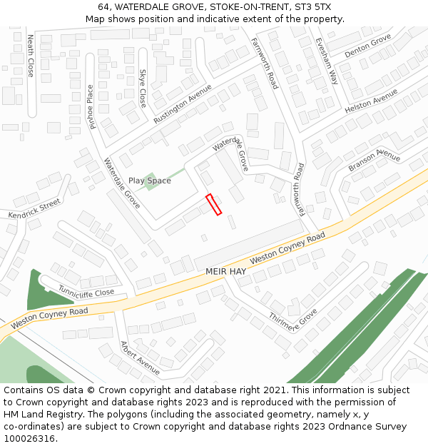 64, WATERDALE GROVE, STOKE-ON-TRENT, ST3 5TX: Location map and indicative extent of plot