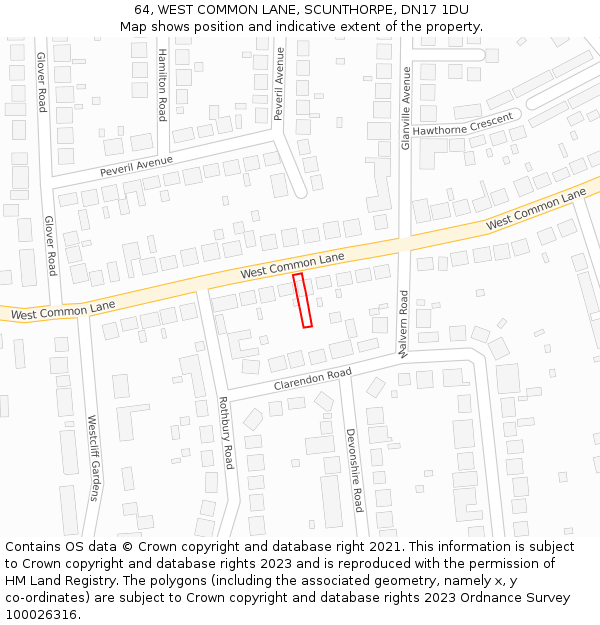 64, WEST COMMON LANE, SCUNTHORPE, DN17 1DU: Location map and indicative extent of plot