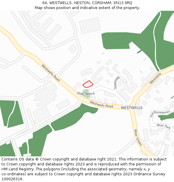 64, WESTWELLS, NESTON, CORSHAM, SN13 9RQ: Location map and indicative extent of plot