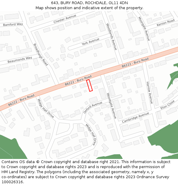 643, BURY ROAD, ROCHDALE, OL11 4DN: Location map and indicative extent of plot