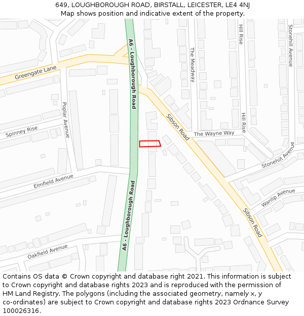 649, LOUGHBOROUGH ROAD, BIRSTALL, LEICESTER, LE4 4NJ: Location map and indicative extent of plot