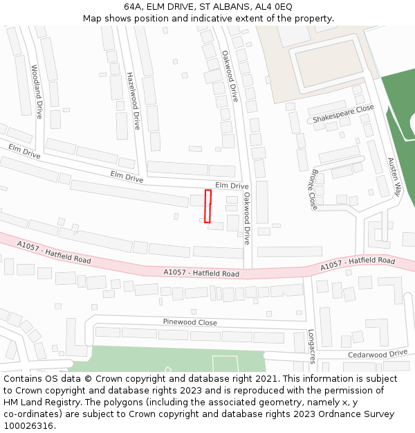 64A, ELM DRIVE, ST ALBANS, AL4 0EQ: Location map and indicative extent of plot
