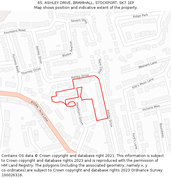 65, ASHLEY DRIVE, BRAMHALL, STOCKPORT, SK7 1EP: Location map and indicative extent of plot