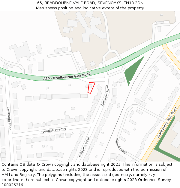 65, BRADBOURNE VALE ROAD, SEVENOAKS, TN13 3DN: Location map and indicative extent of plot