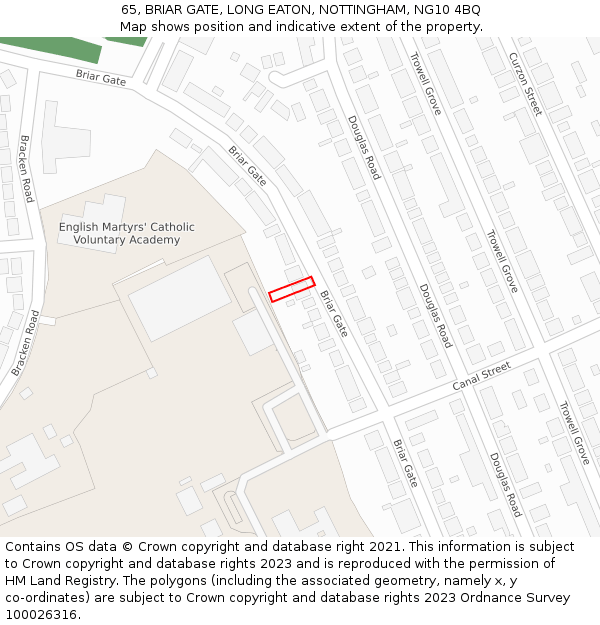 65, BRIAR GATE, LONG EATON, NOTTINGHAM, NG10 4BQ: Location map and indicative extent of plot