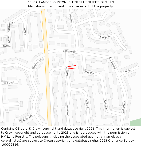 65, CALLANDER, OUSTON, CHESTER LE STREET, DH2 1LG: Location map and indicative extent of plot