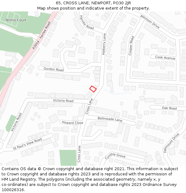 65, CROSS LANE, NEWPORT, PO30 2JR: Location map and indicative extent of plot