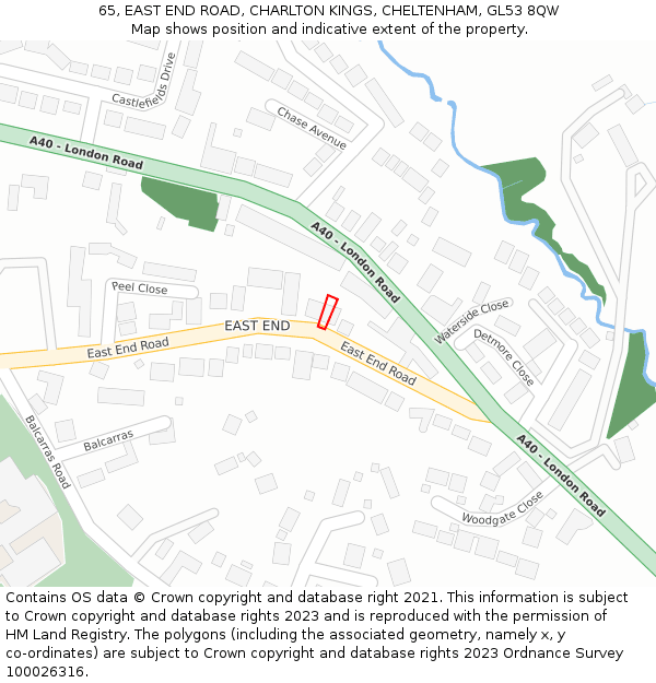 65, EAST END ROAD, CHARLTON KINGS, CHELTENHAM, GL53 8QW: Location map and indicative extent of plot