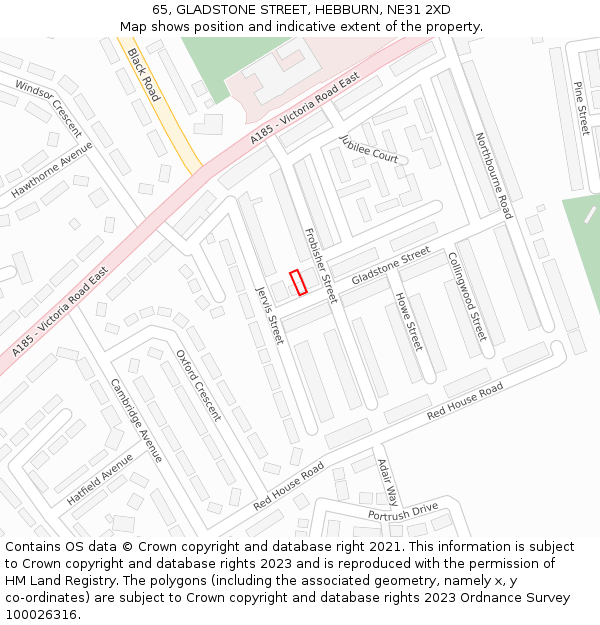 65, GLADSTONE STREET, HEBBURN, NE31 2XD: Location map and indicative extent of plot