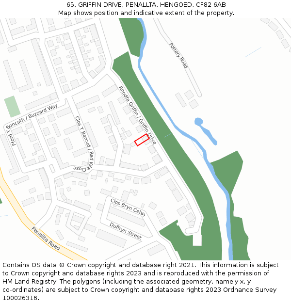 65, GRIFFIN DRIVE, PENALLTA, HENGOED, CF82 6AB: Location map and indicative extent of plot