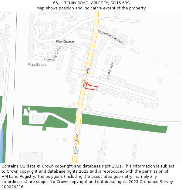 65, HITCHIN ROAD, ARLESEY, SG15 6RS: Location map and indicative extent of plot