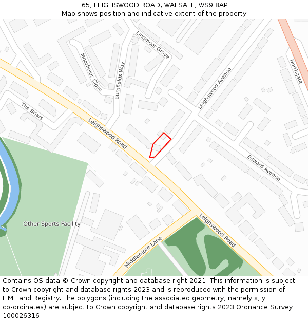 65, LEIGHSWOOD ROAD, WALSALL, WS9 8AP: Location map and indicative extent of plot