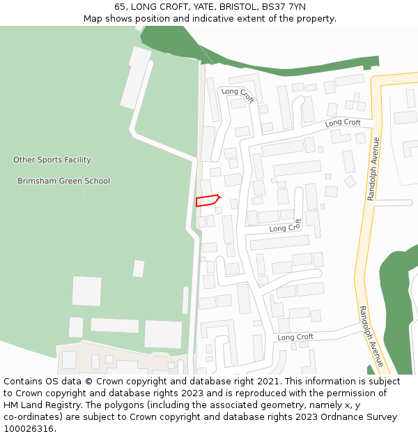 65, LONG CROFT, YATE, BRISTOL, BS37 7YN: Location map and indicative extent of plot