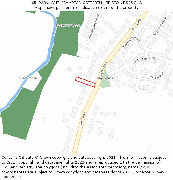 65, PARK LANE, FRAMPTON COTTERELL, BRISTOL, BS36 2HA: Location map and indicative extent of plot