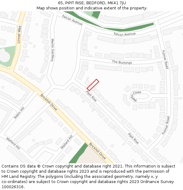 65, PIPIT RISE, BEDFORD, MK41 7JU: Location map and indicative extent of plot