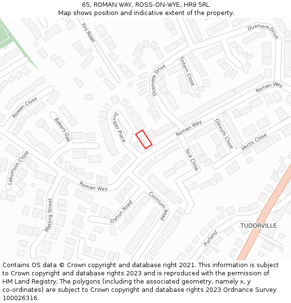 65, ROMAN WAY, ROSS-ON-WYE, HR9 5RL: Location map and indicative extent of plot