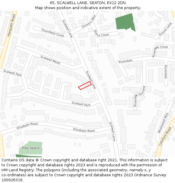 65, SCALWELL LANE, SEATON, EX12 2DN: Location map and indicative extent of plot