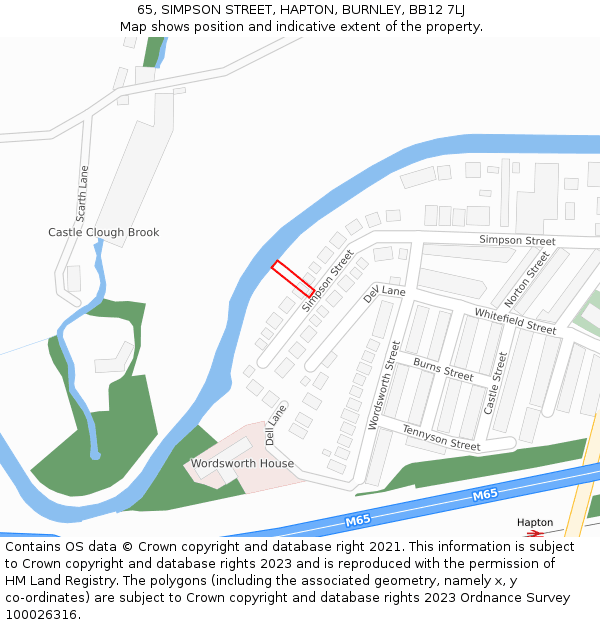 65, SIMPSON STREET, HAPTON, BURNLEY, BB12 7LJ: Location map and indicative extent of plot
