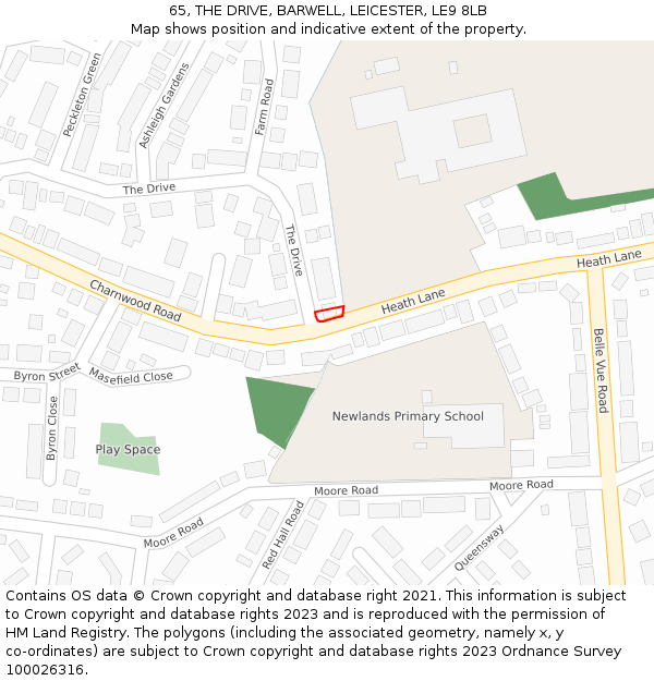 65, THE DRIVE, BARWELL, LEICESTER, LE9 8LB: Location map and indicative extent of plot