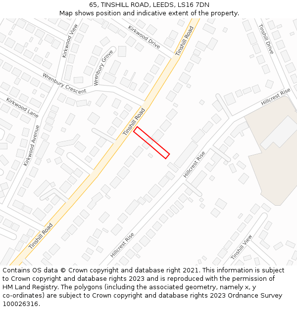 65, TINSHILL ROAD, LEEDS, LS16 7DN: Location map and indicative extent of plot