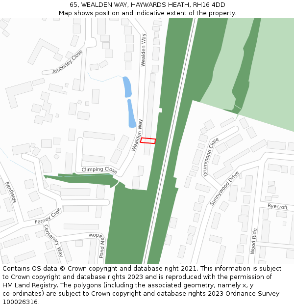 65, WEALDEN WAY, HAYWARDS HEATH, RH16 4DD: Location map and indicative extent of plot