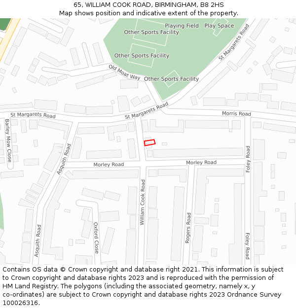 65, WILLIAM COOK ROAD, BIRMINGHAM, B8 2HS: Location map and indicative extent of plot