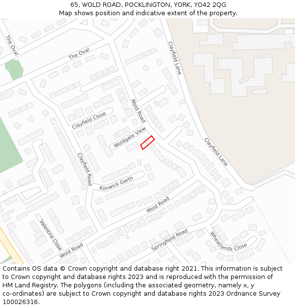 65, WOLD ROAD, POCKLINGTON, YORK, YO42 2QG: Location map and indicative extent of plot